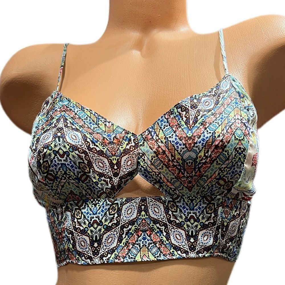 Victoria's Secret Multicolor Patterned Longline Bralette 100% Silk